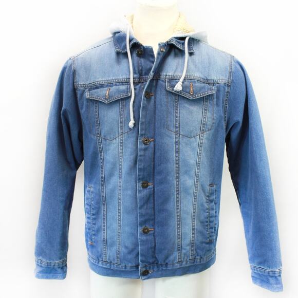 Trademark Brooklyn Denim Men's Jacket Hoodie Sherpa Lined Pocket Buttons Large - Picture 1 of 6